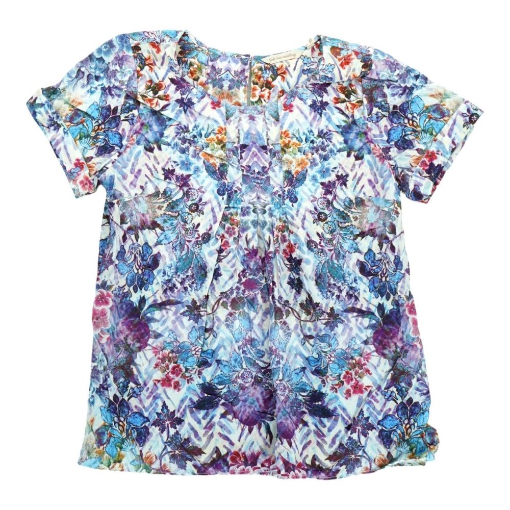 Soft‎ Surroundings XS Floral Print Boho Rolled Sleeves Women's